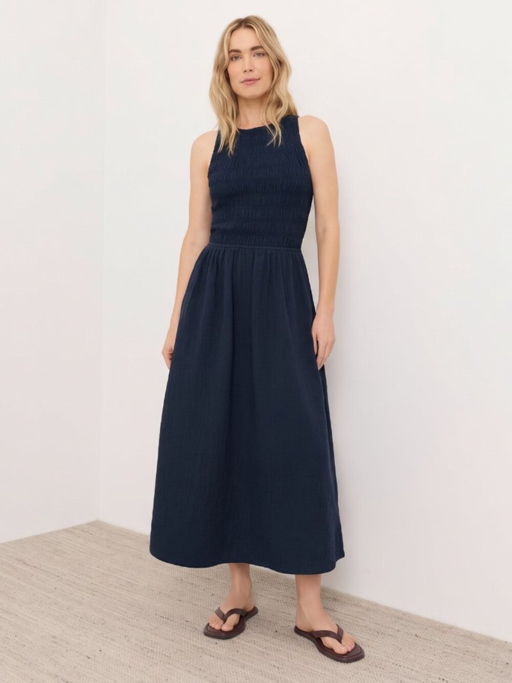 NWOT Pact Organic Cotton Smocked Gauze Midi Dress